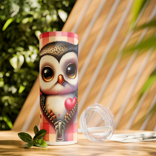 Skinny Tumbler with Straw, 20oz, Owl, Valentines Day