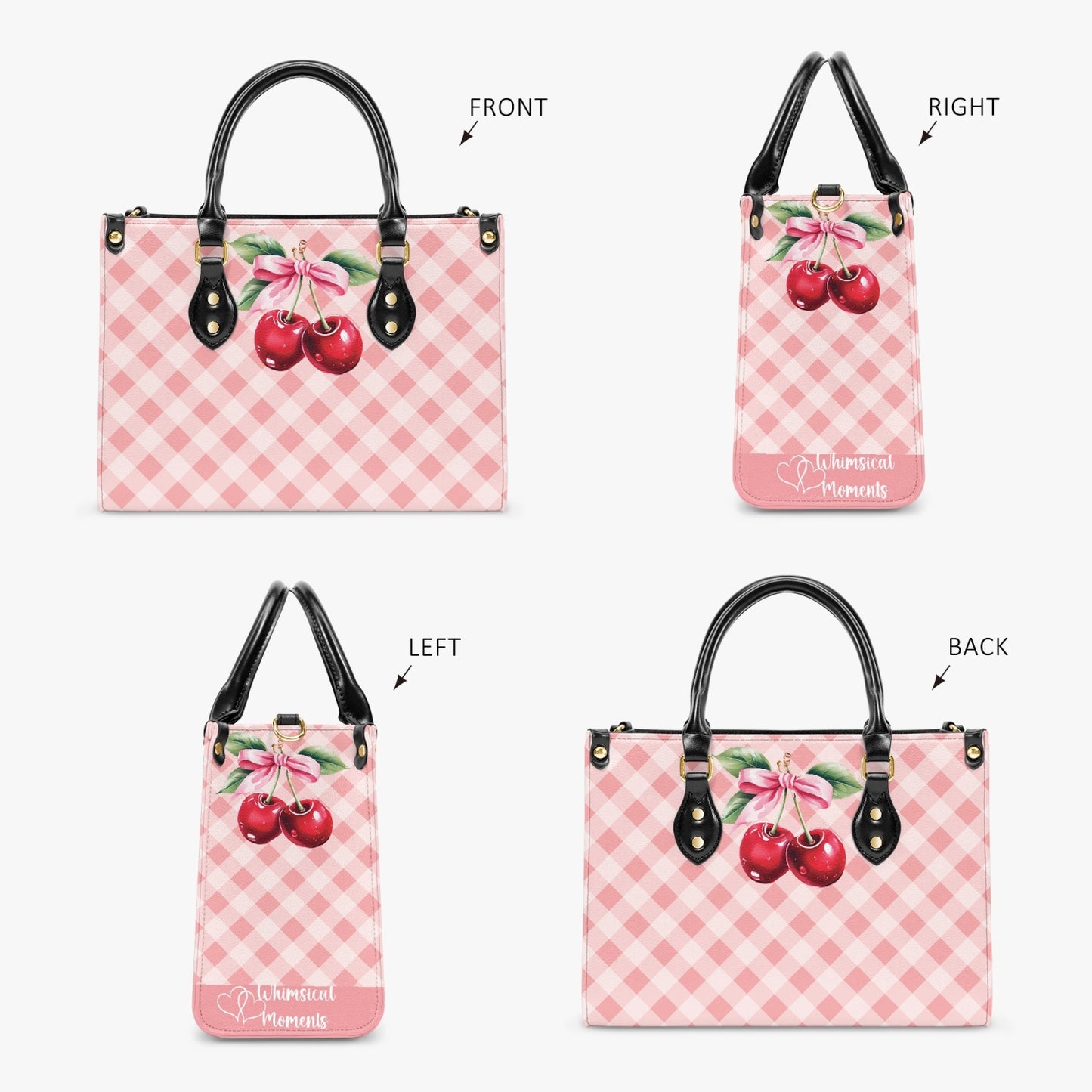 Women's Tote Bag - Rockabilly - Cherries Apricot Plaid