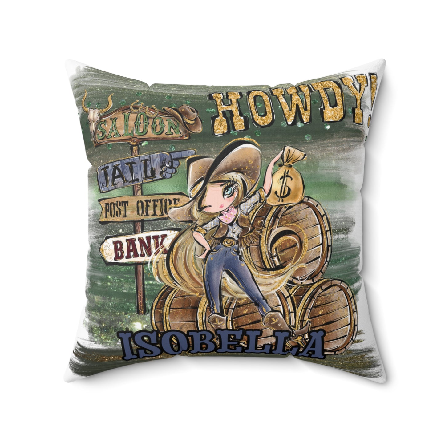 Personalised Howdy Cushion, Blonde Hair Blue Eyes, Polyester Square Cushion, Christmas cushion