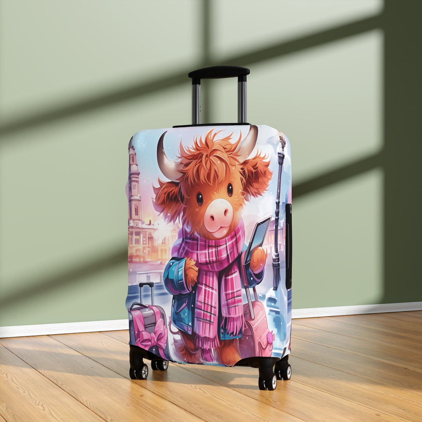 Luggage Cover, Travelling Highland Cow, awd-3024