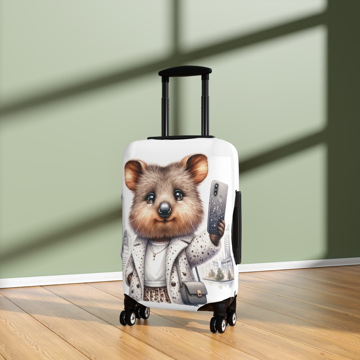 Luggage Cover, Quokka travelling taking Selfies, awd-1332