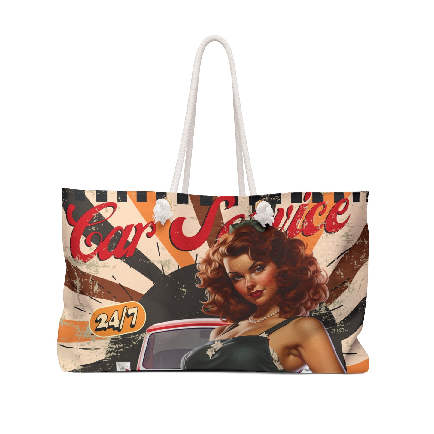 Personalised/Non-Personalised Weekender Bag, Pop Art, Car Service, Large Weekender Bag, Beach Bag, Book Bag