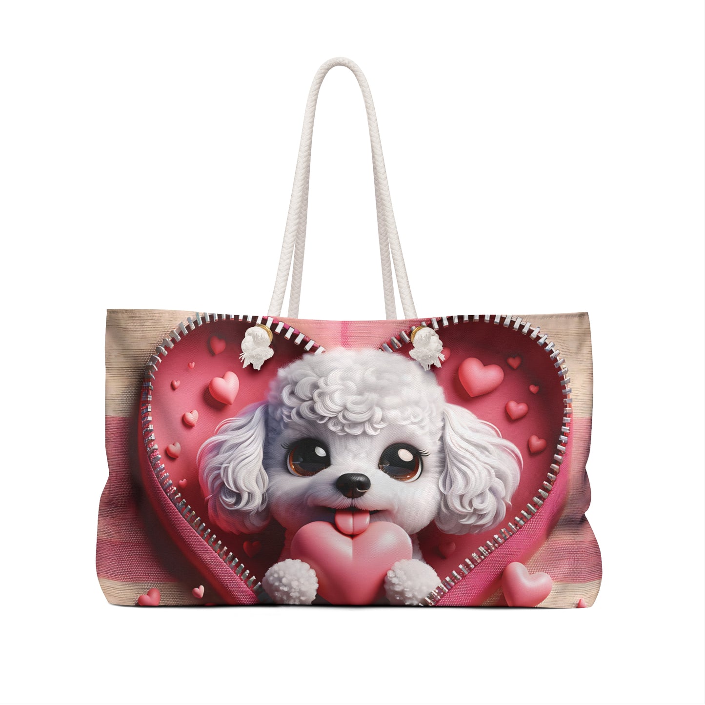 Personalised/Non-Personalised Weekender Bag, Cute Dog, Zipper, Valentines Day, Large Weekender Bag, Beach Bag, Book Bag