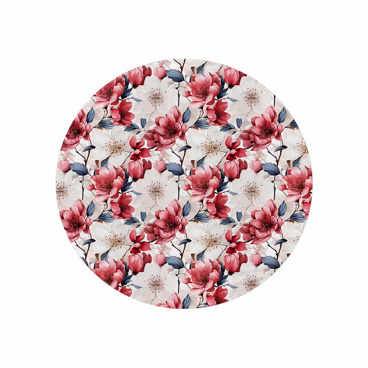 Pink Floral Small  Circular Micro Fleece Blanket 47"
