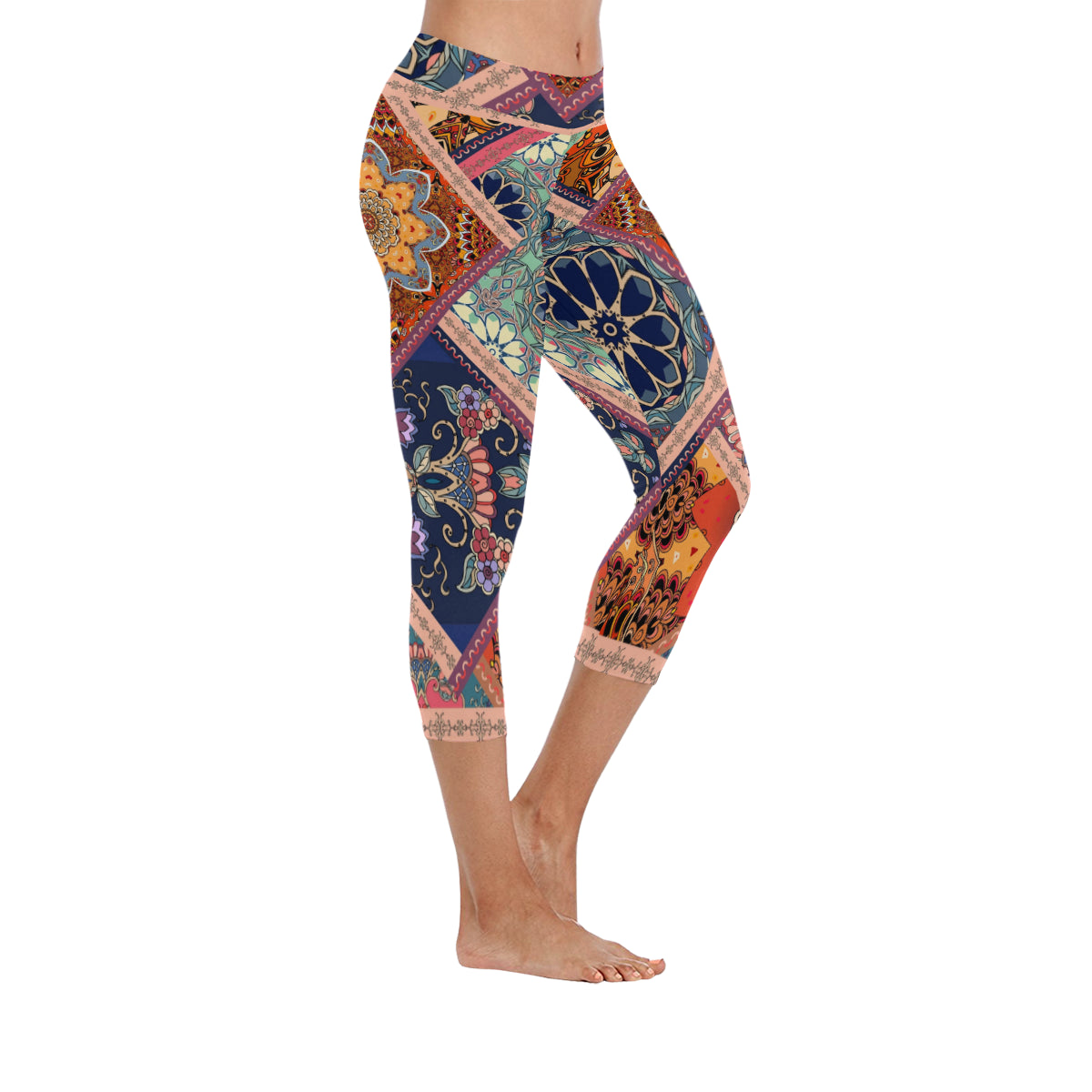 Pattern with Flowers Mandalas Women's Low Rise Capri Leggings (Invisible Stitch)