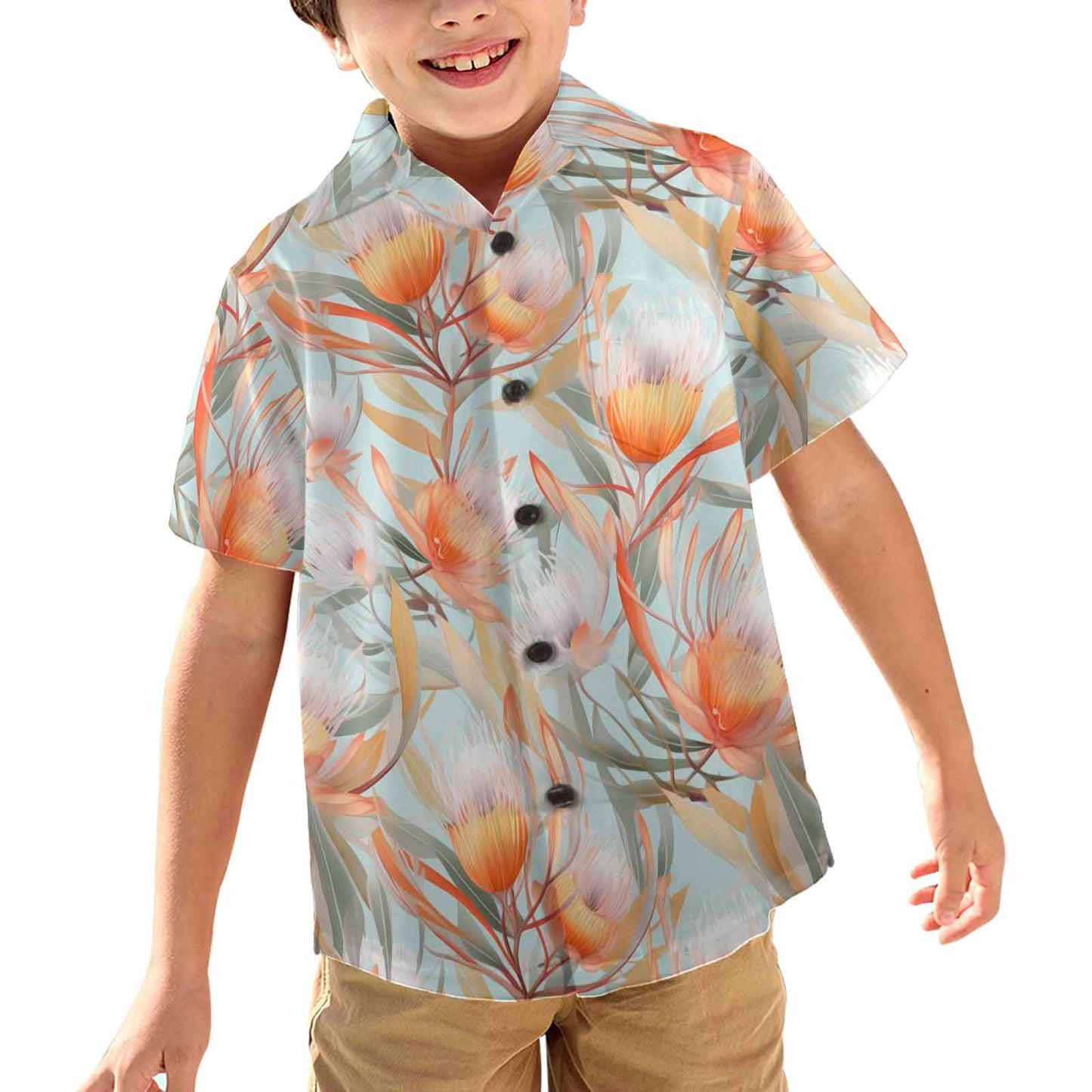 Australian Floral Green  Little Boys Hawaiian Shirt