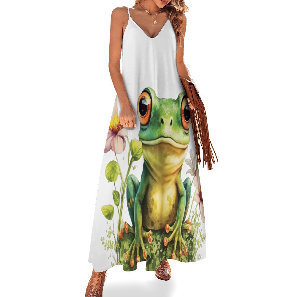 Frog Spaghetti Strap Ankle-Length Dress Long dress