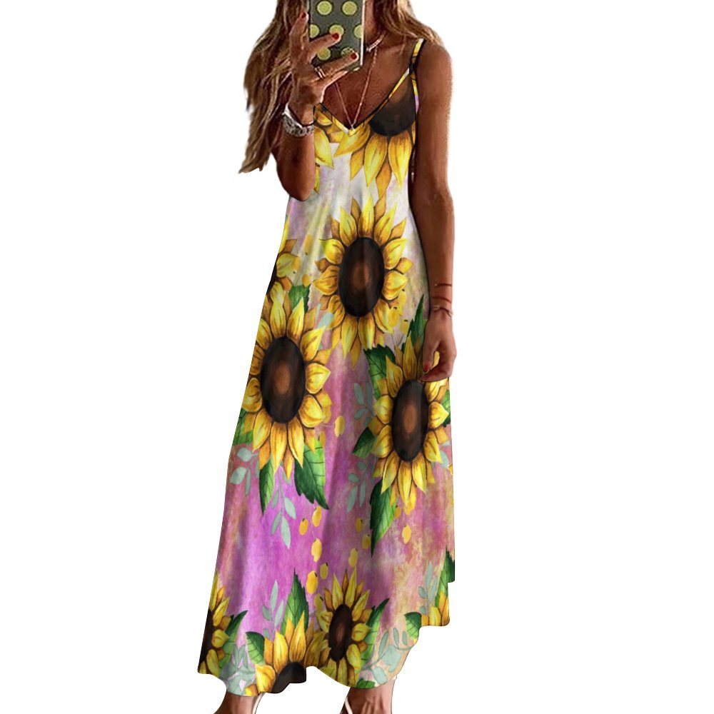 Sunflowers Spaghetti Strap Ankle-Length Dress Long dress