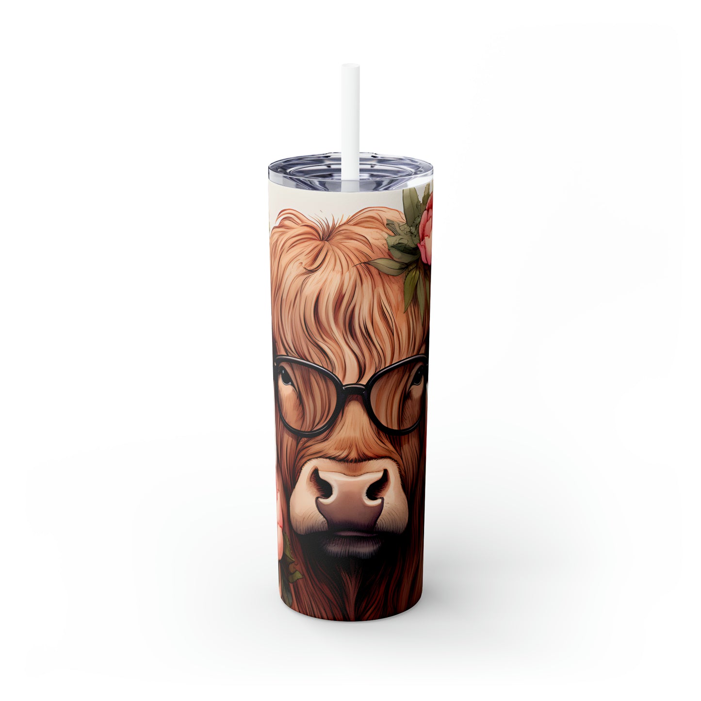 Skinny Tumbler with Straw, 20oz Highlander Cow