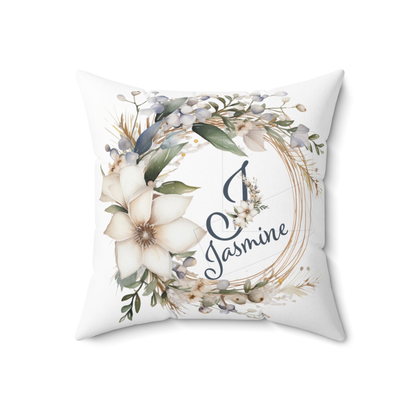 Personalised Polyester Square Cushion, Neutral Floral Wreath