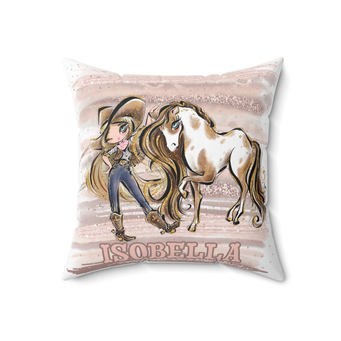 Personalised Cowgirl and Horse Cushion,  Blonde Hair, Blue Eyes, Polyester Square Cushion, Christmas cushion