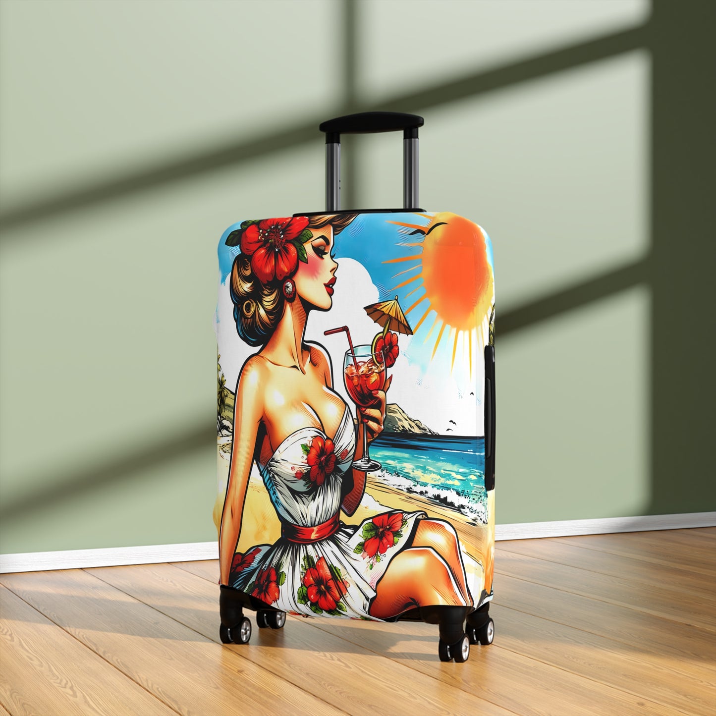 Luggage Cover, Retro Girl, at the Beach, awd-3002