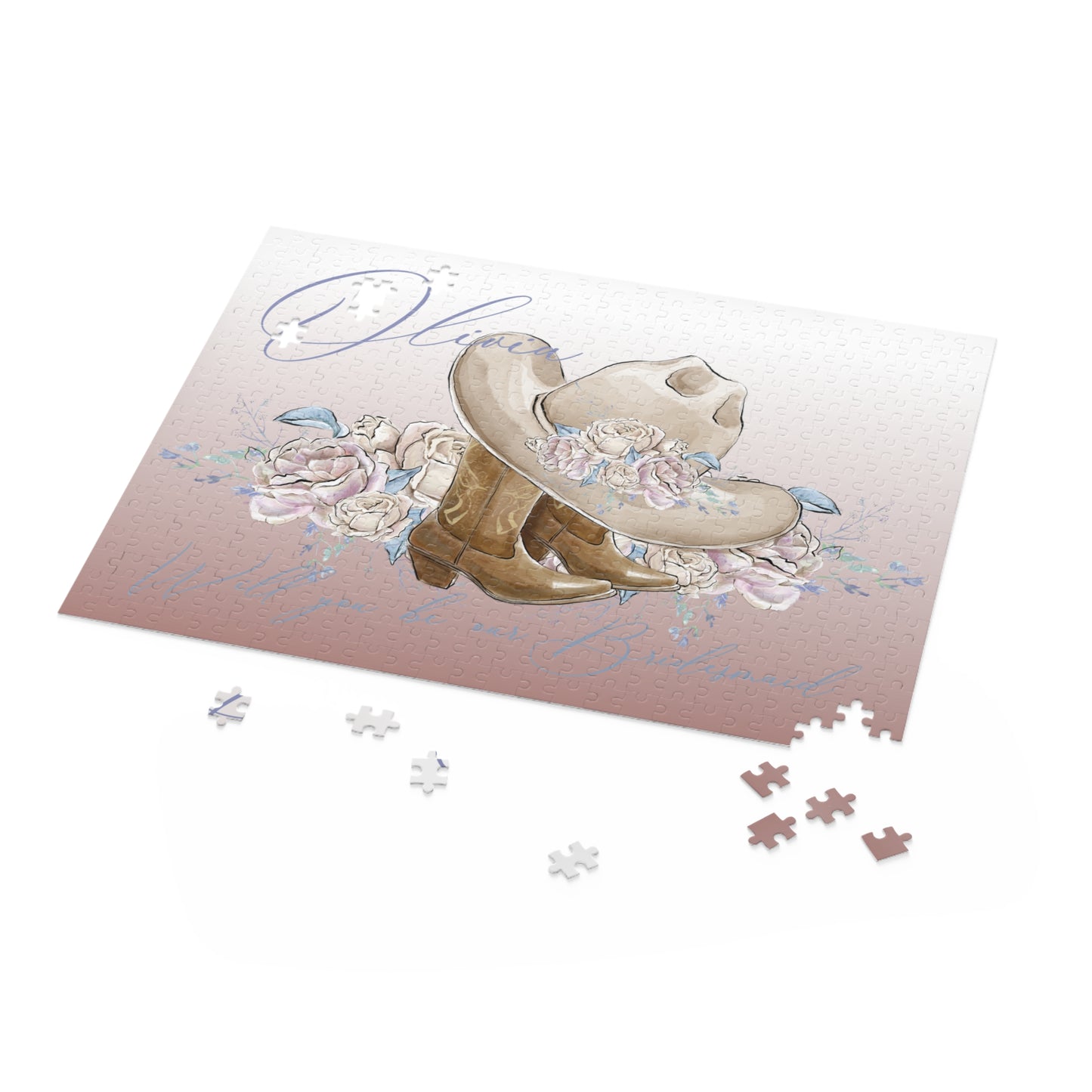 Personalised/Non-Personalised Puzzle, Country Boots, Romance Floral, Will you be our Bridesmaid/Flower Girl (120, 252, 500-Piece)