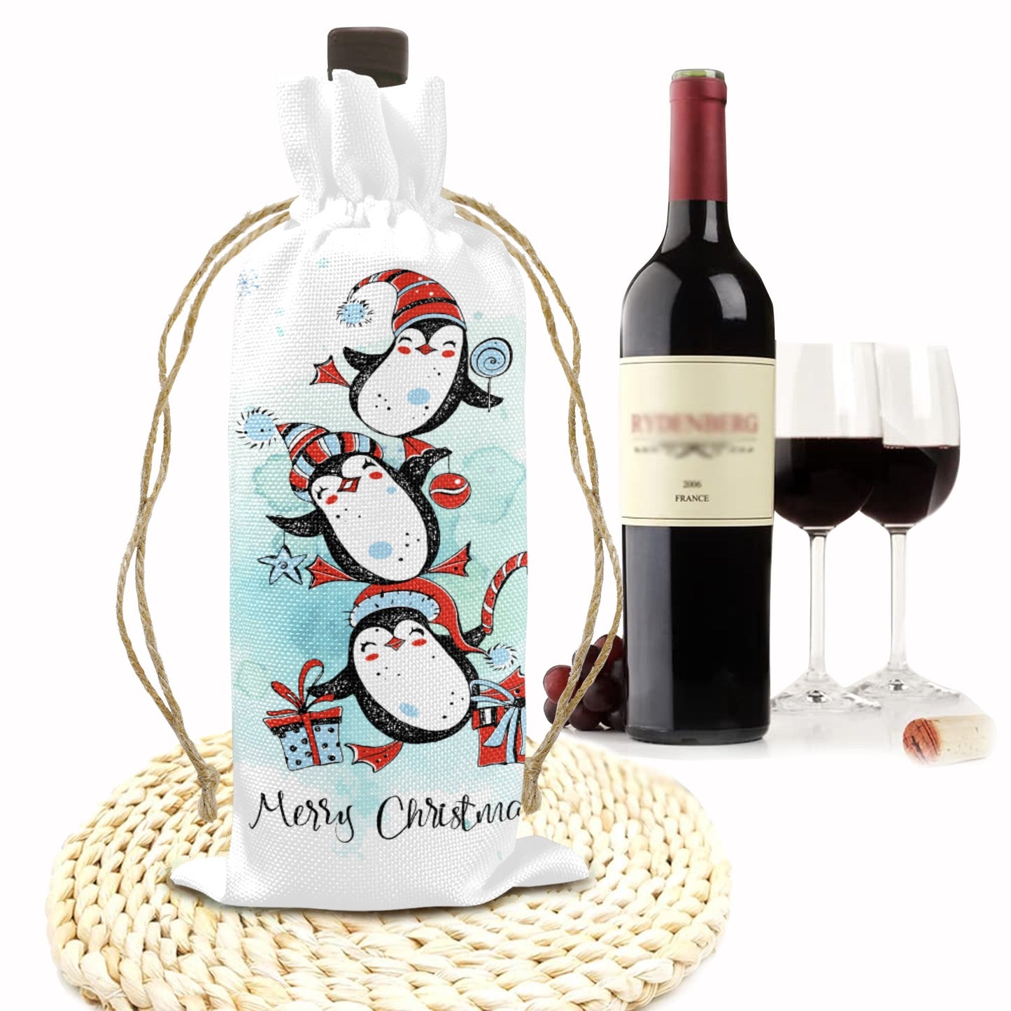 penguin tree Linen Wine Bottle Bag