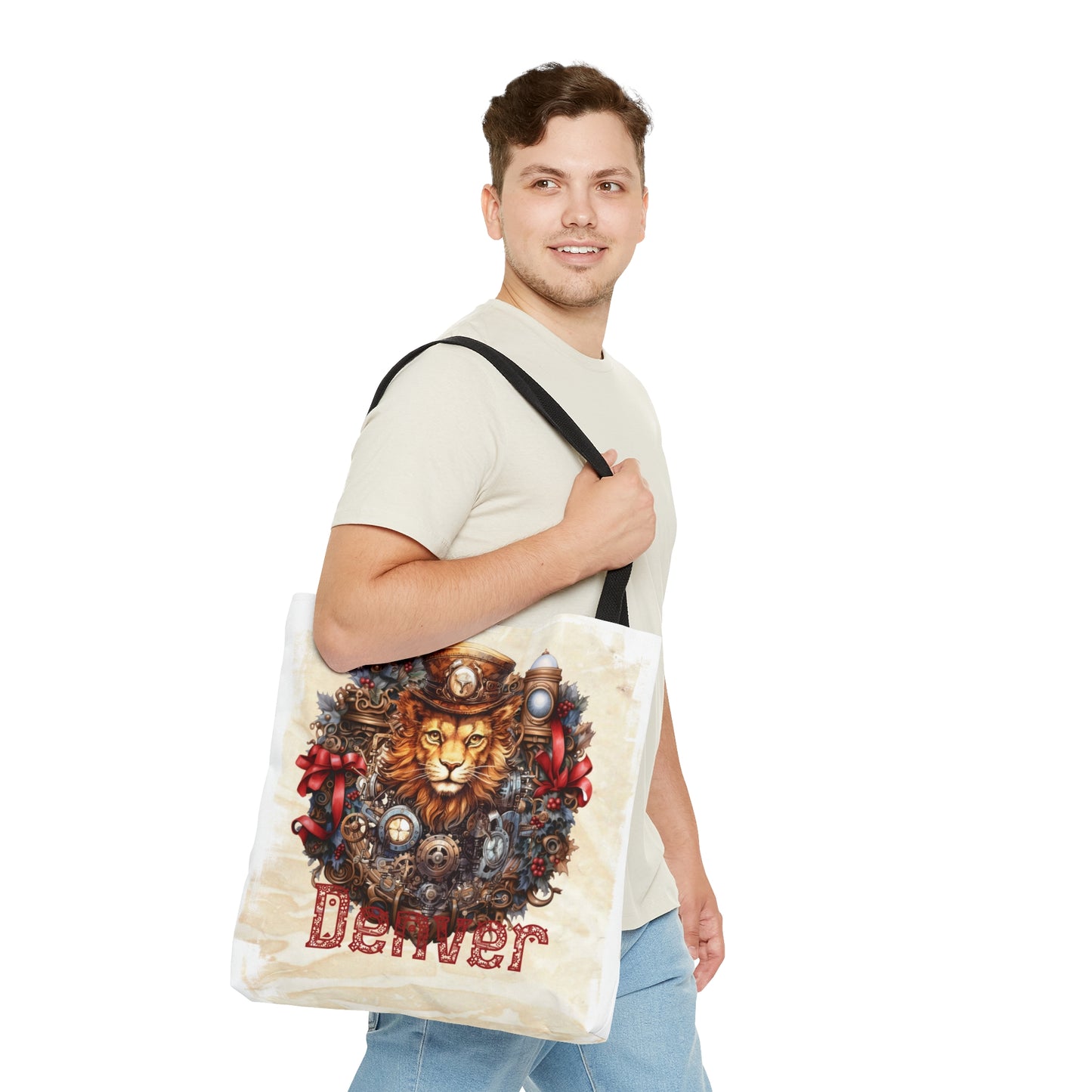 Steampunk Lion wreath Personalised Tote Bag, Steampunk Christmas bag, Christmas Tote Bag, Personalised/Non-Personalised