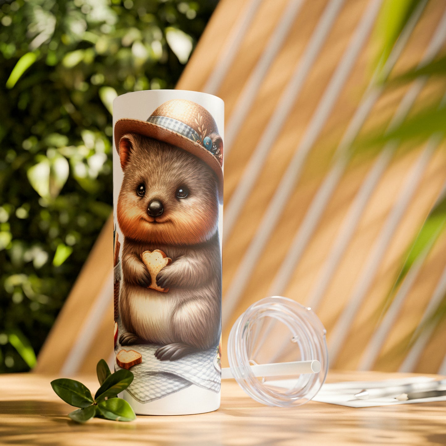 Skinny Tumbler with Straw, 20oz, Australian Animal, Quokka, awd-1330