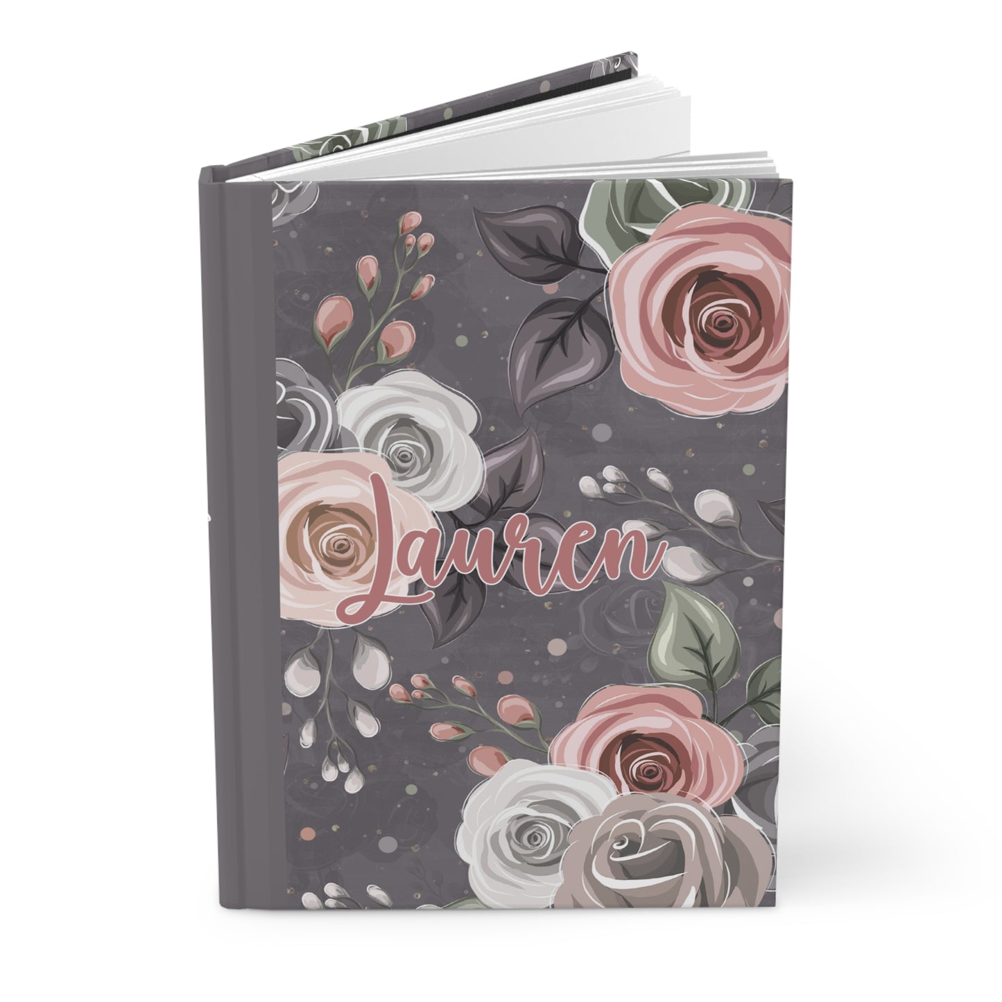 Personalised Hardcover Journal Matte, Grey and Pink Floral, awd-1416