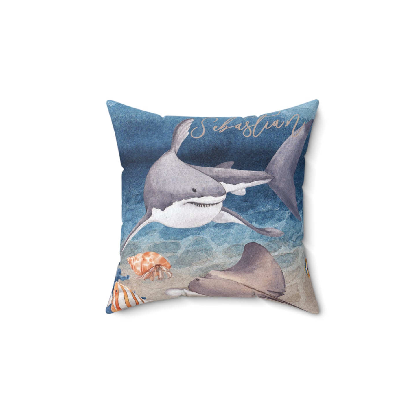 Nautical Polyester Square Cushion, Nautical cushion, Shark