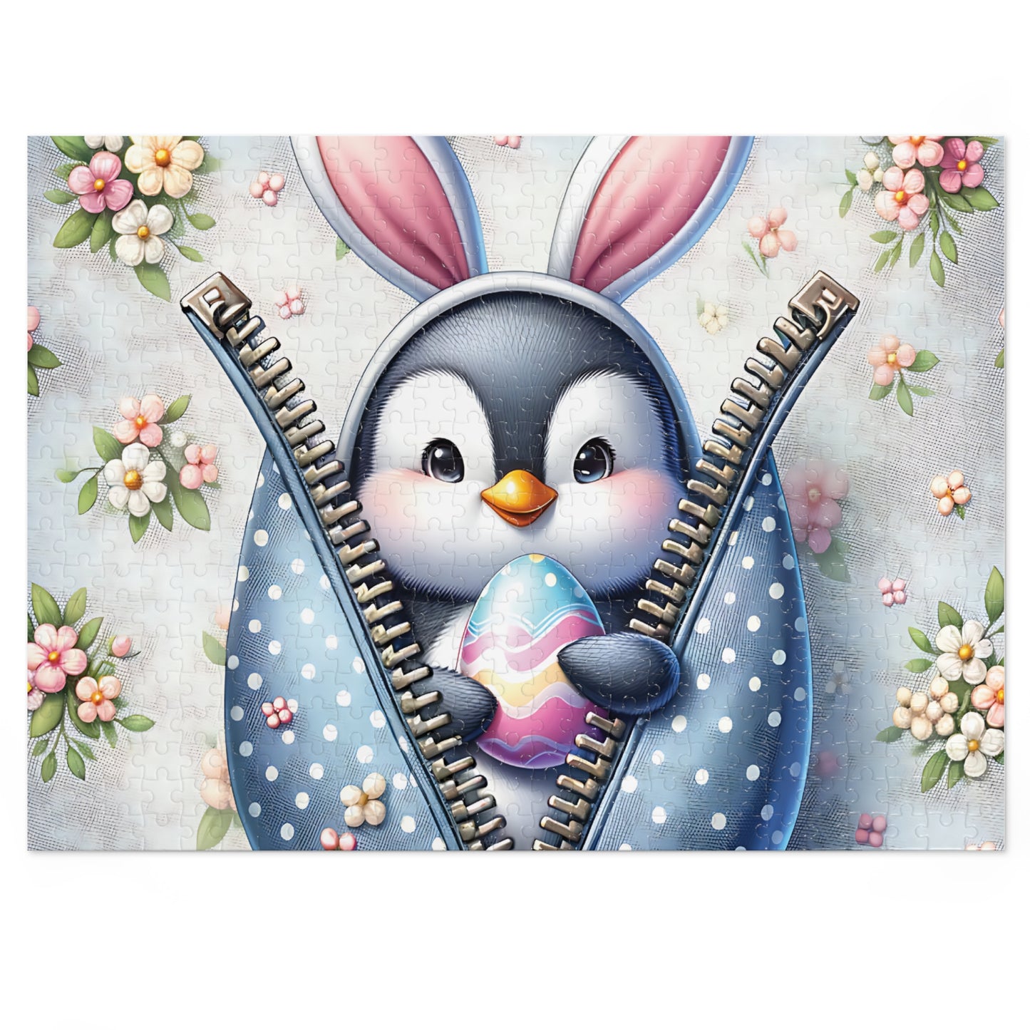 Jigsaw Puzzle, Easter, Penguin with Bunny Ears, Personalised/Non-Personalised (30, 110, 252, 500,1000-Piece) Awd-1306