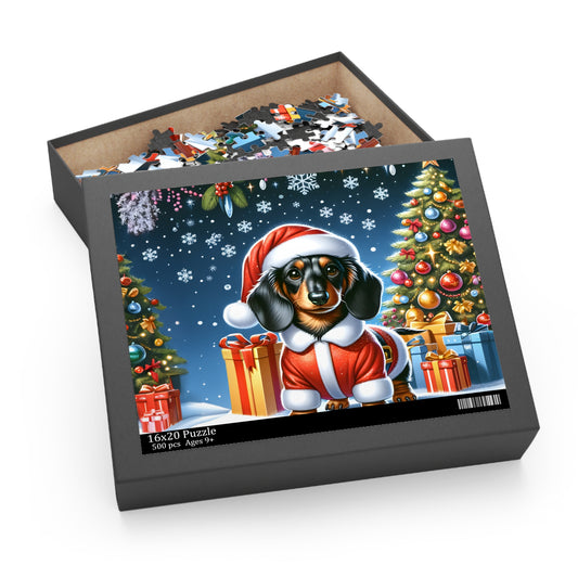 Personalised/Non-Personalised Puzzle, Christmas, Dashound (120, 252, 500-Piece)