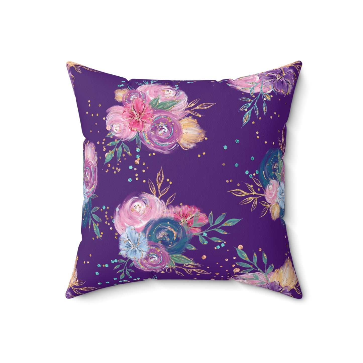 Spun Polyester Square Pillow, Floral Cushion