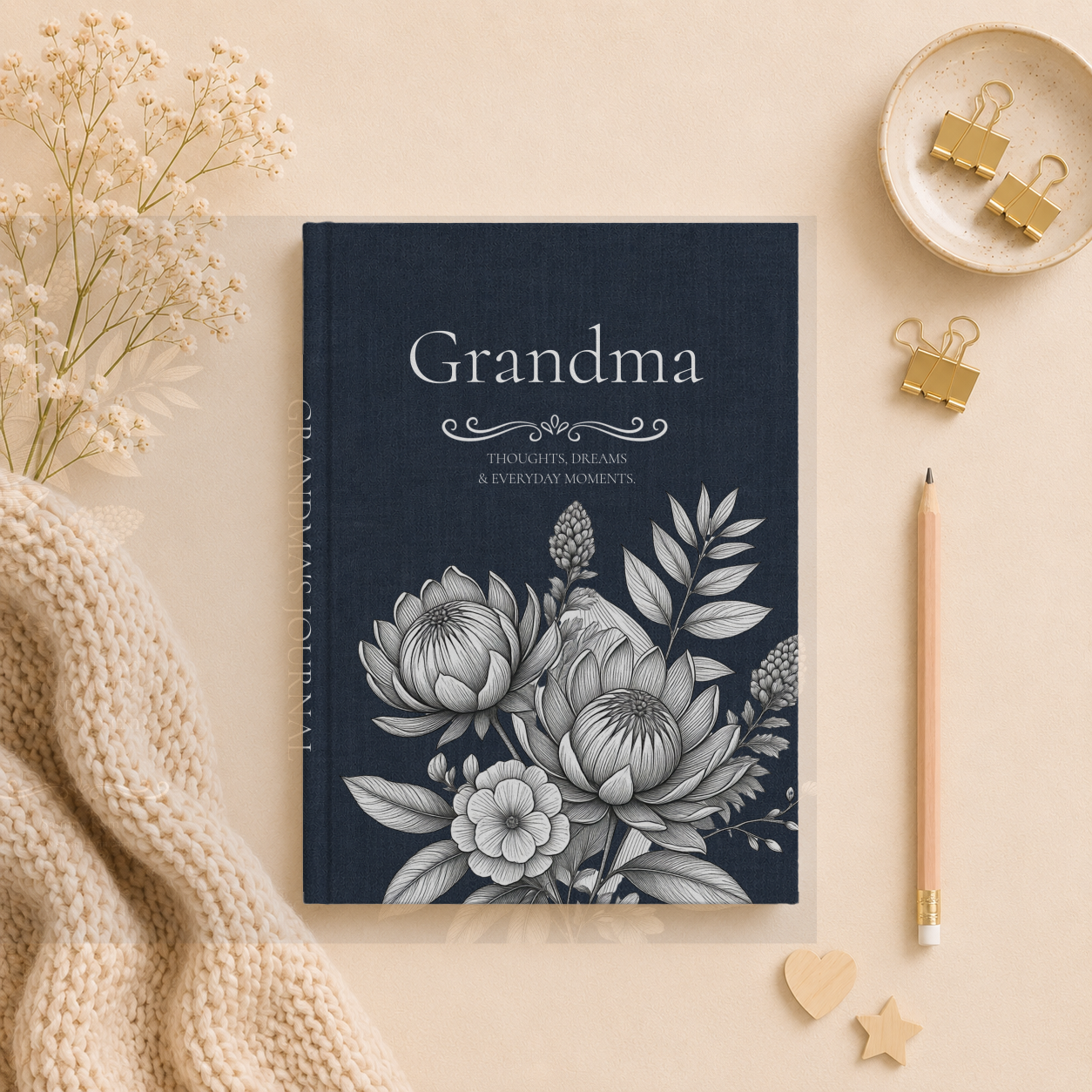 Personalized Linen-look Journal | Custom Hardcover Notebook | Australian Botanical Journal | Elegant Name Notebook