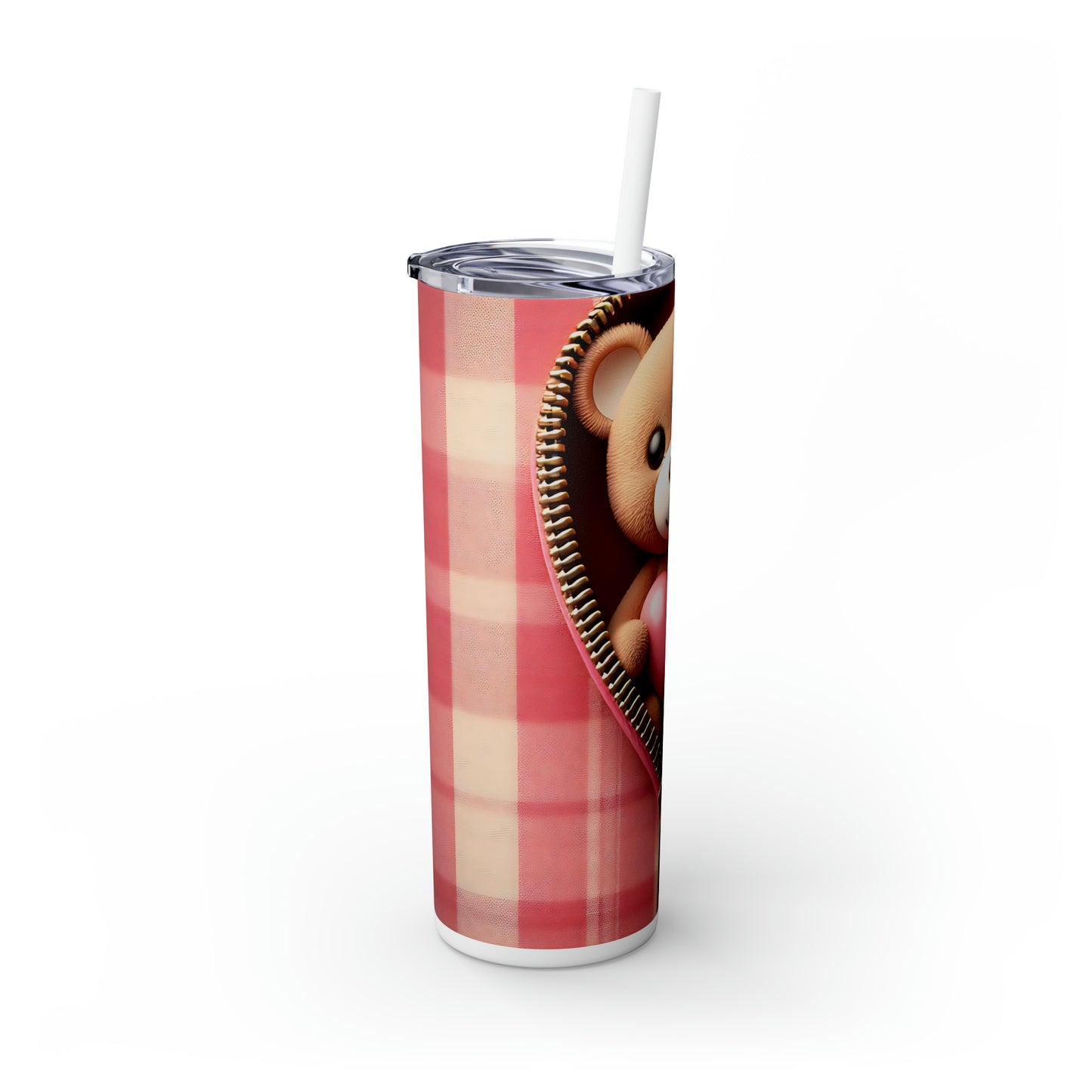 Skinny Tumbler with Straw, 20oz, Bear, Valentines Day, awd-1004