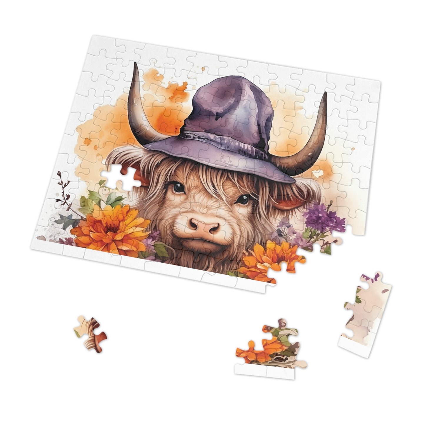 Jigsaw Puzzle, Highland Cow, Personalised/Non-Personalised (30, 110, 252, 500,1000-Piece)