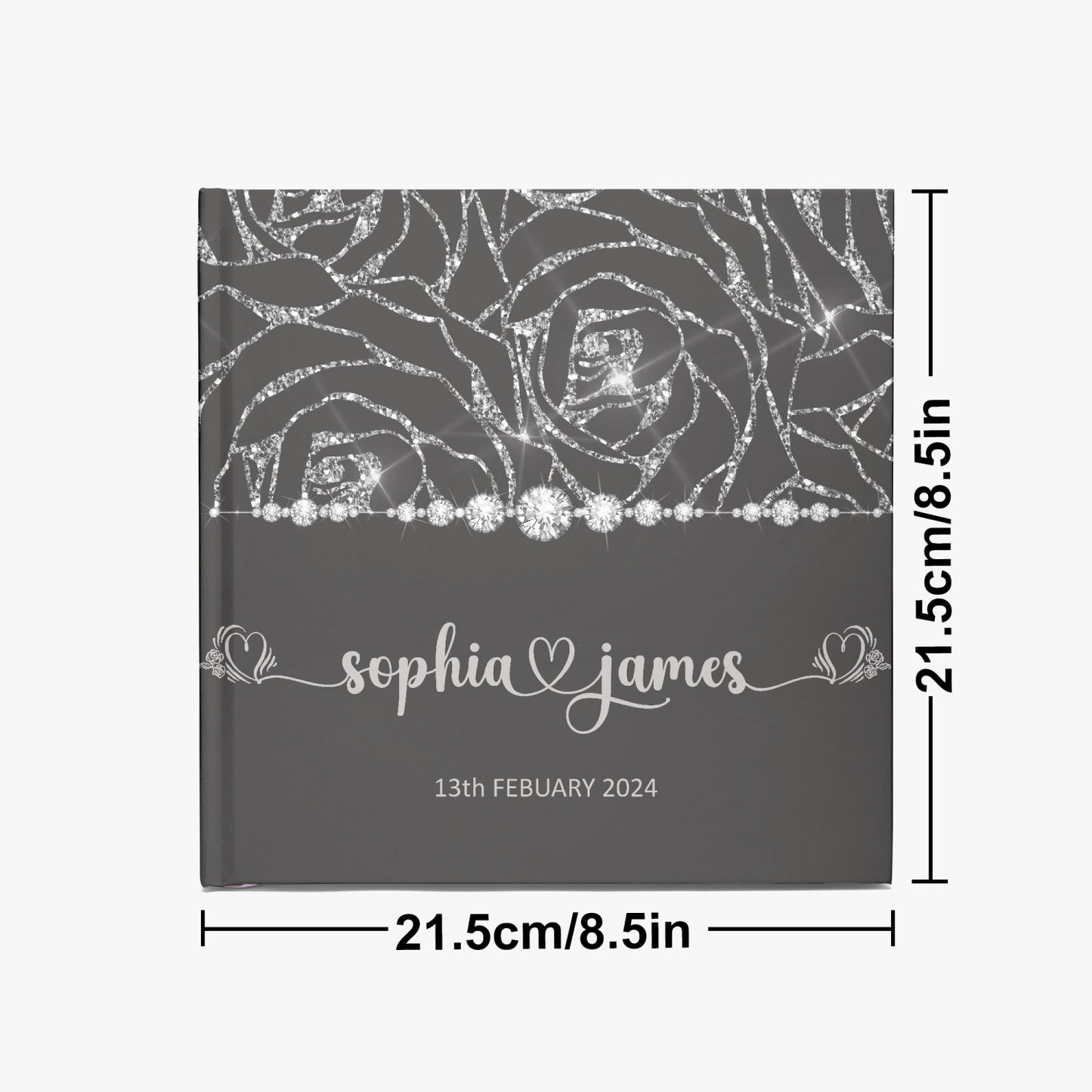 Square Wedding Guest Book, Black and Silver