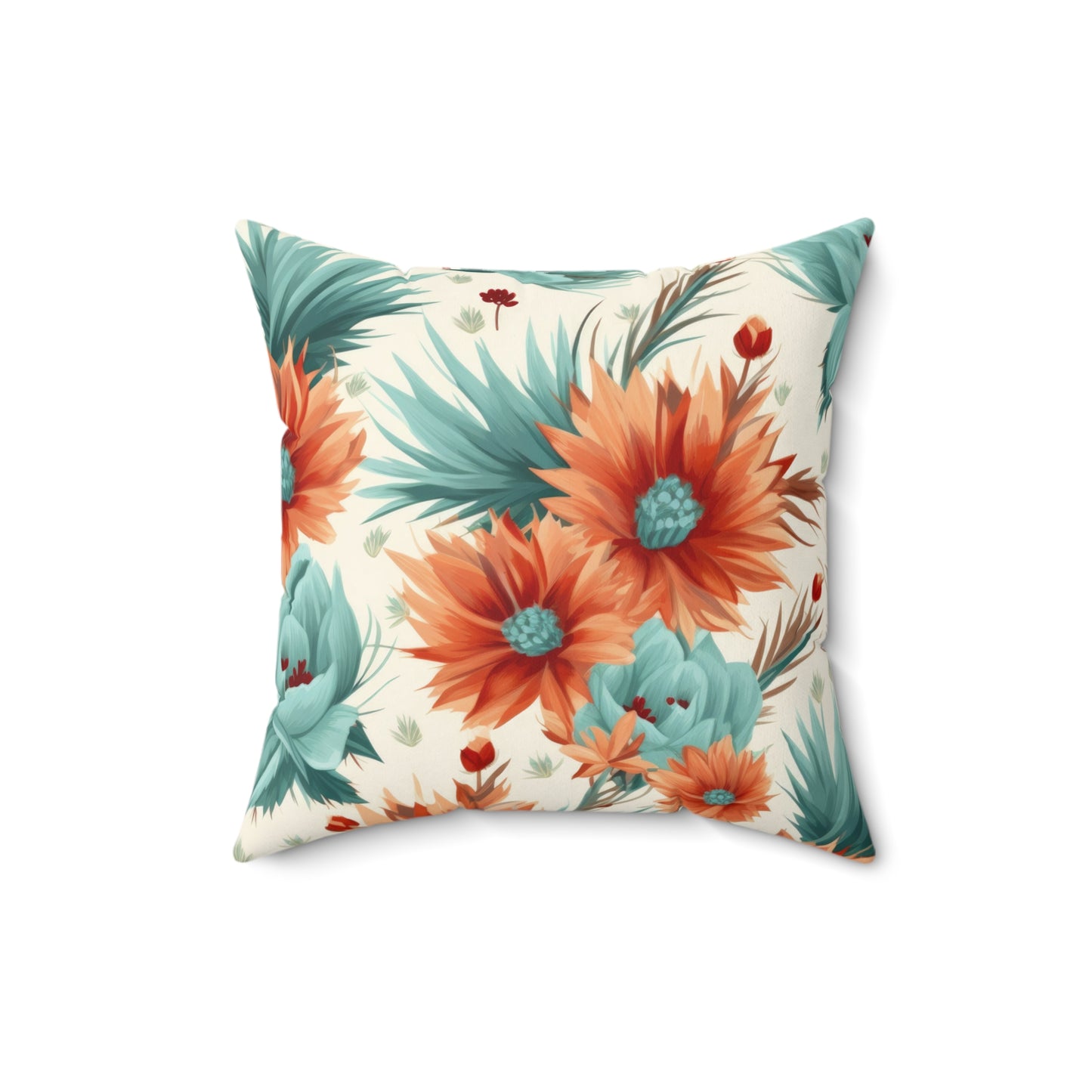 Spun Polyester Square Pillow, Bright Retro Boho Floral Cushion