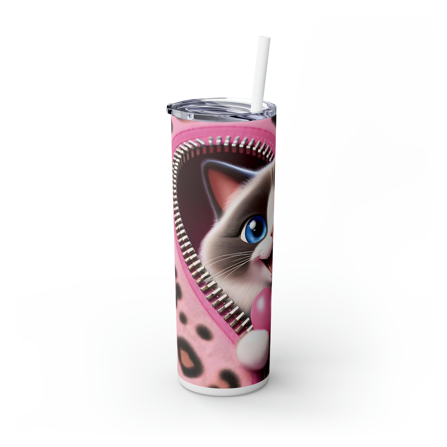 Skinny Tumbler with Straw, 20oz, Cat, Valentines Day, awd-744