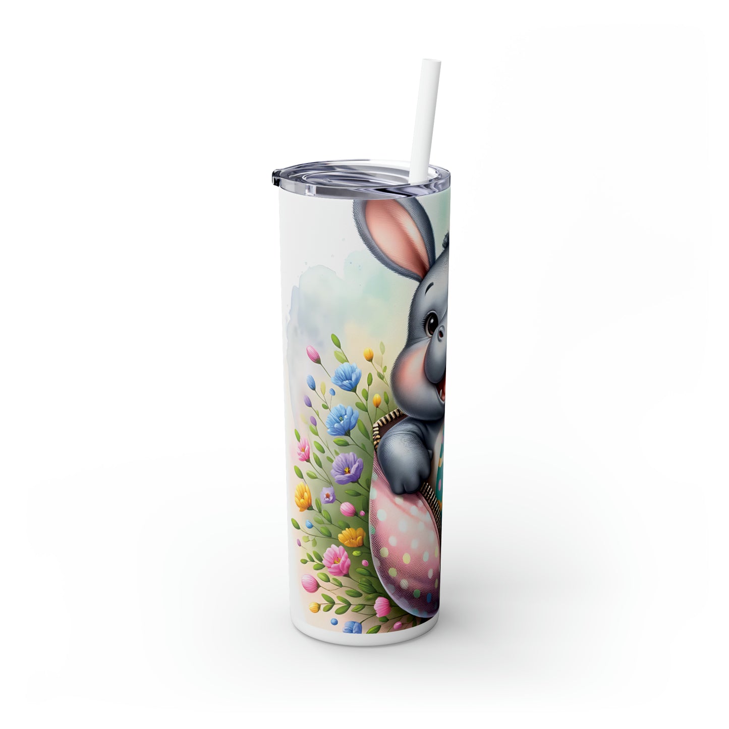 Skinny Tumbler with Straw, 20oz, Easter, Baby Hippo, awd-1267