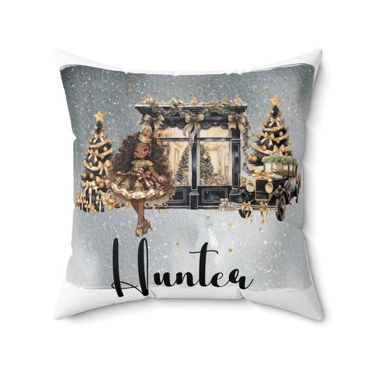 Personalised Christmas Cushion, Polyester Square Cushion, Black and Gold Christmas cushion