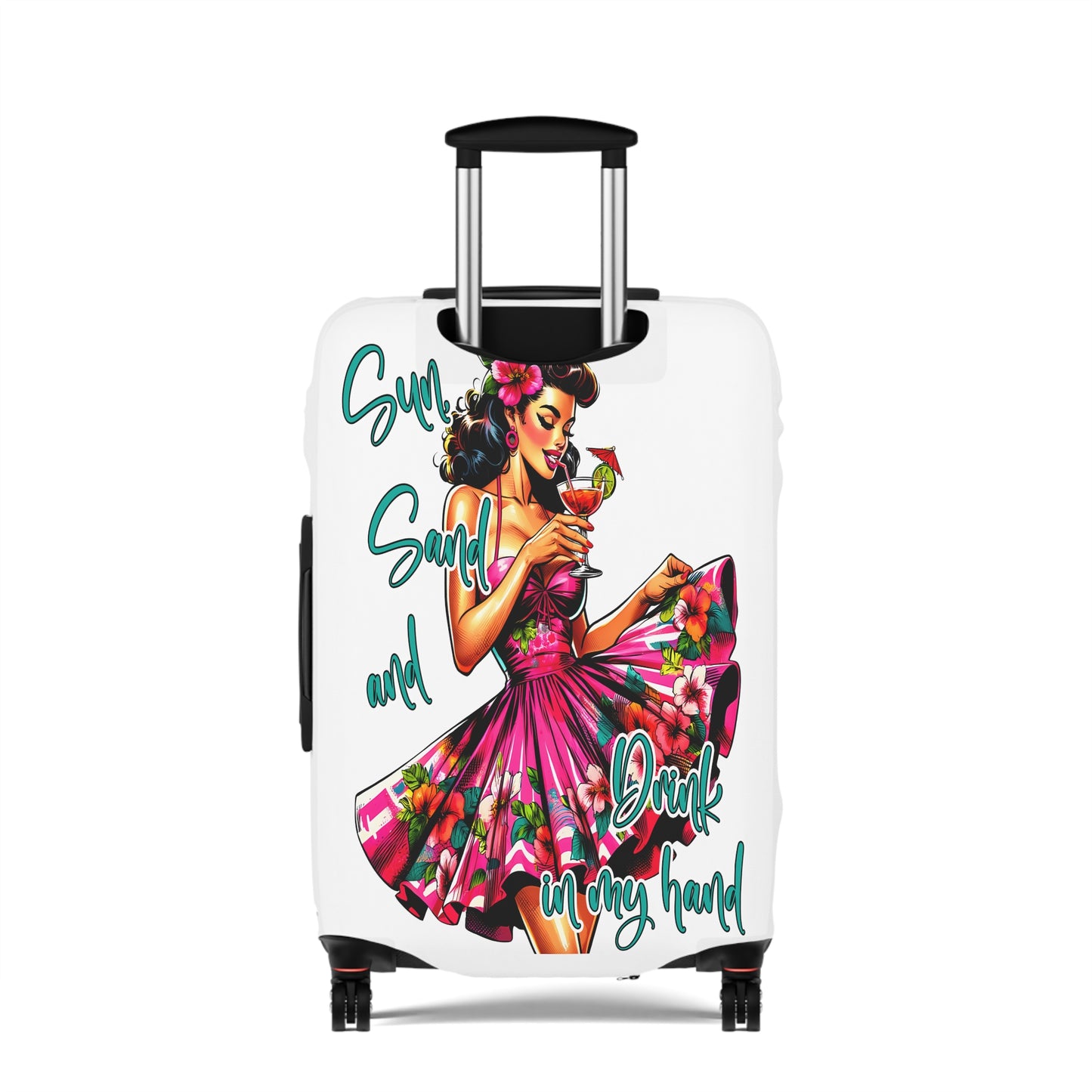 Luggage Cover, Retro Girl, Sun Sand and Drink in Hand, awd-3012