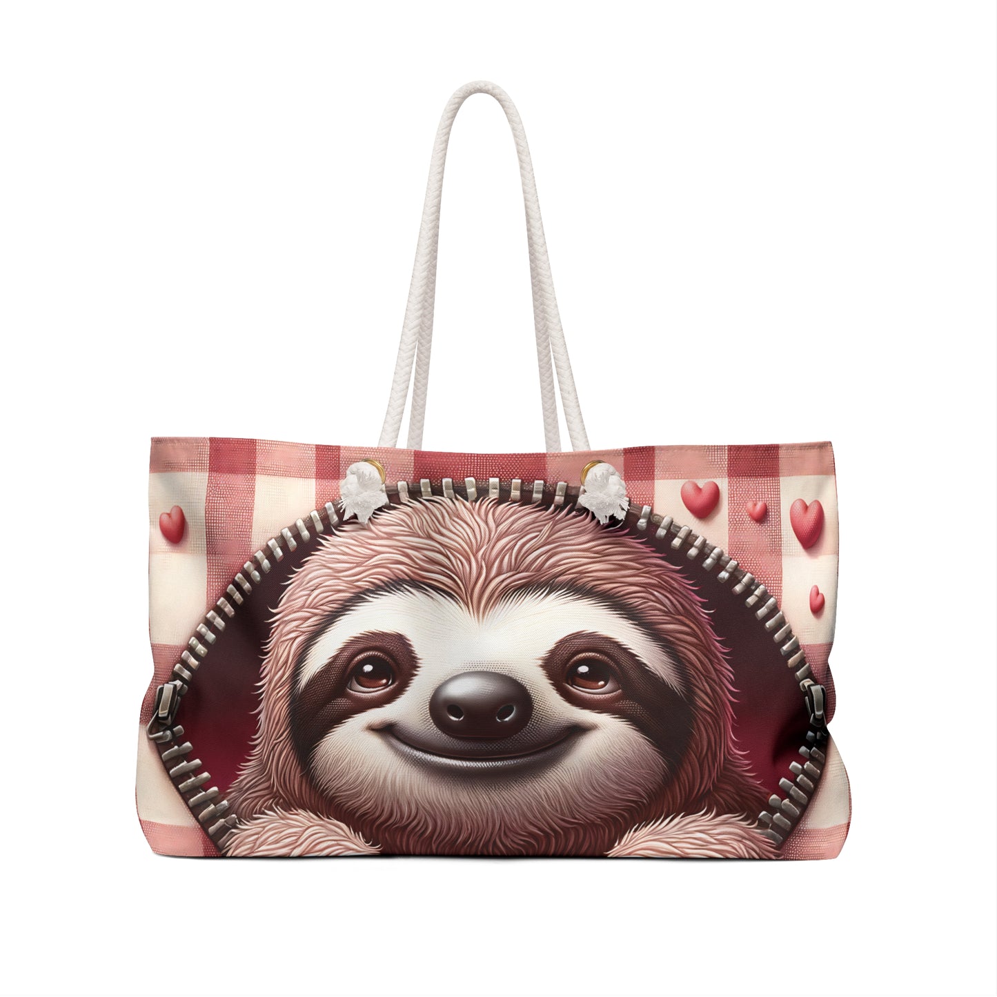 Personalised/Non-Personalised Weekender Bag, Cute Sloth, Zipper, Valentines Day, Large Weekender Bag, Beach Bag, Book Bag