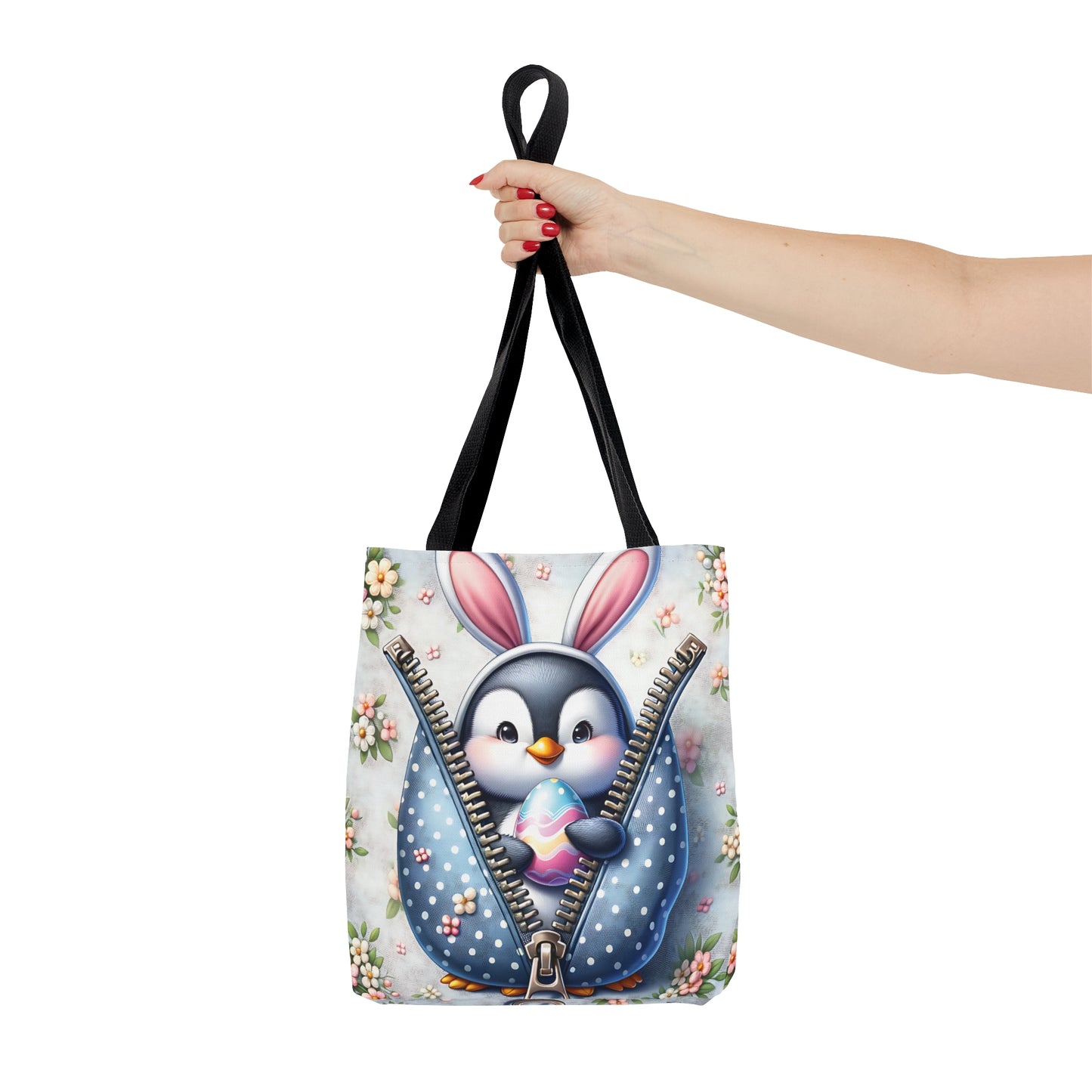 Tote Bag, Easter, Cute Penguin with Bunny Ears, Personalised/Non-Personalised Tote bag