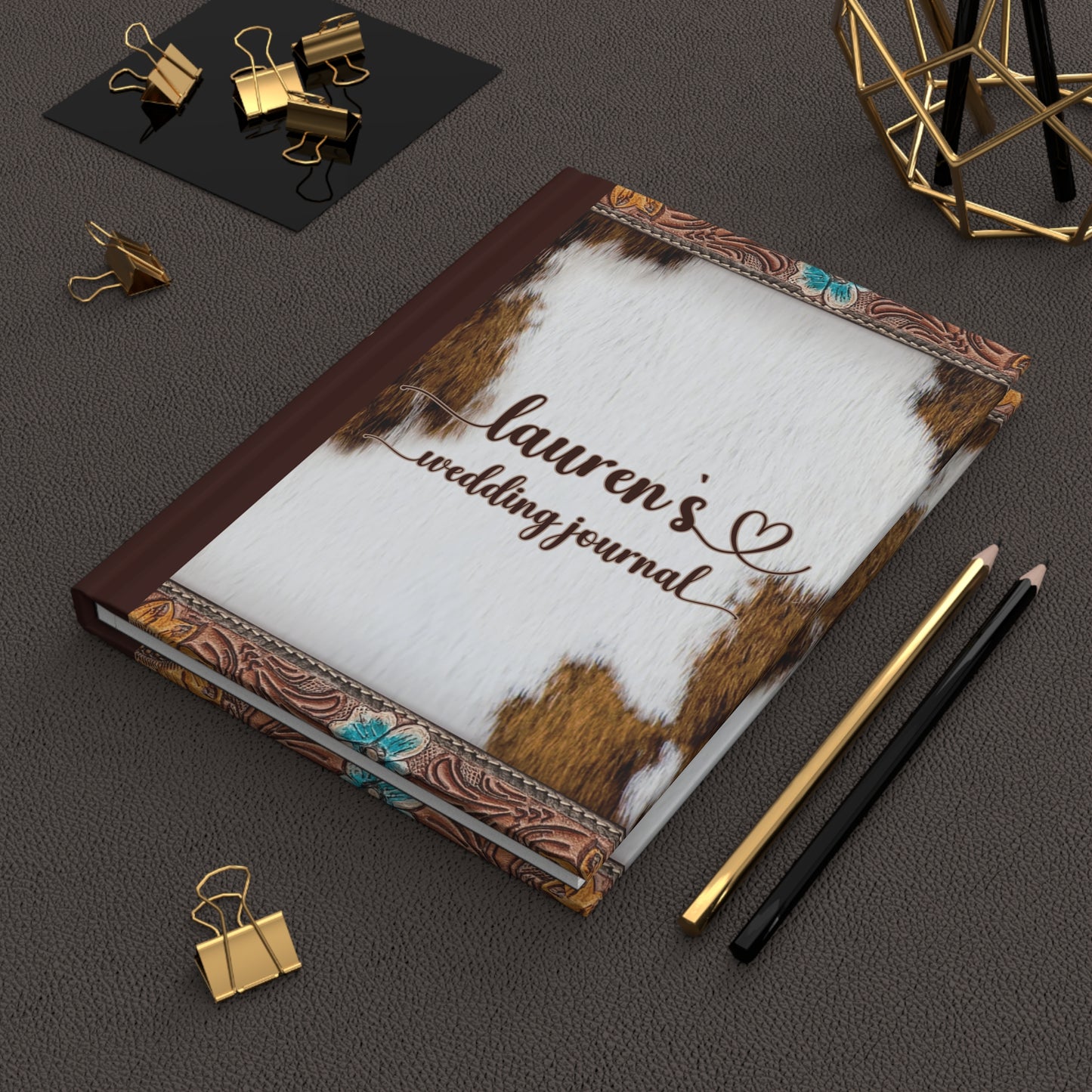 Personalised Hardcover Wedding Journal Matte, Country and Western, Cowhide and Leather Look, awd-1777