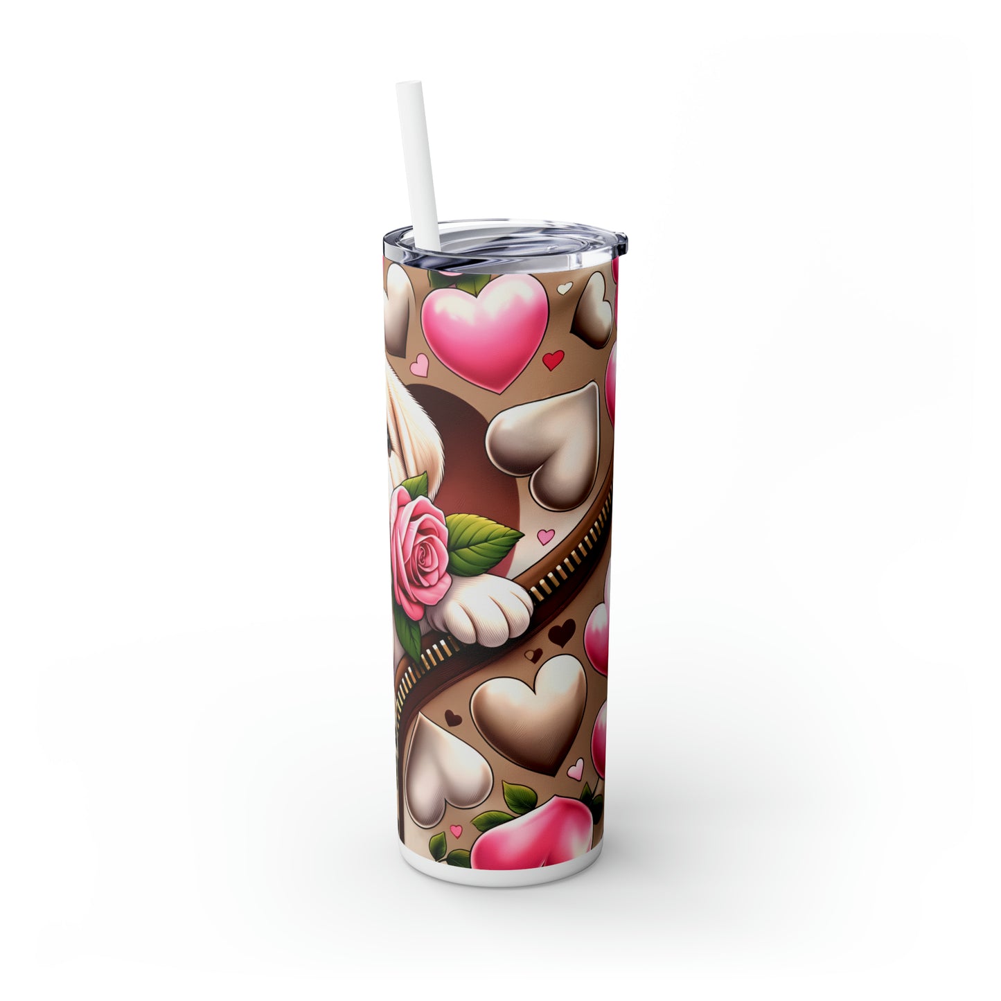 Skinny Tumbler with Straw, 20oz, Dog, Valentines Day, awd-904