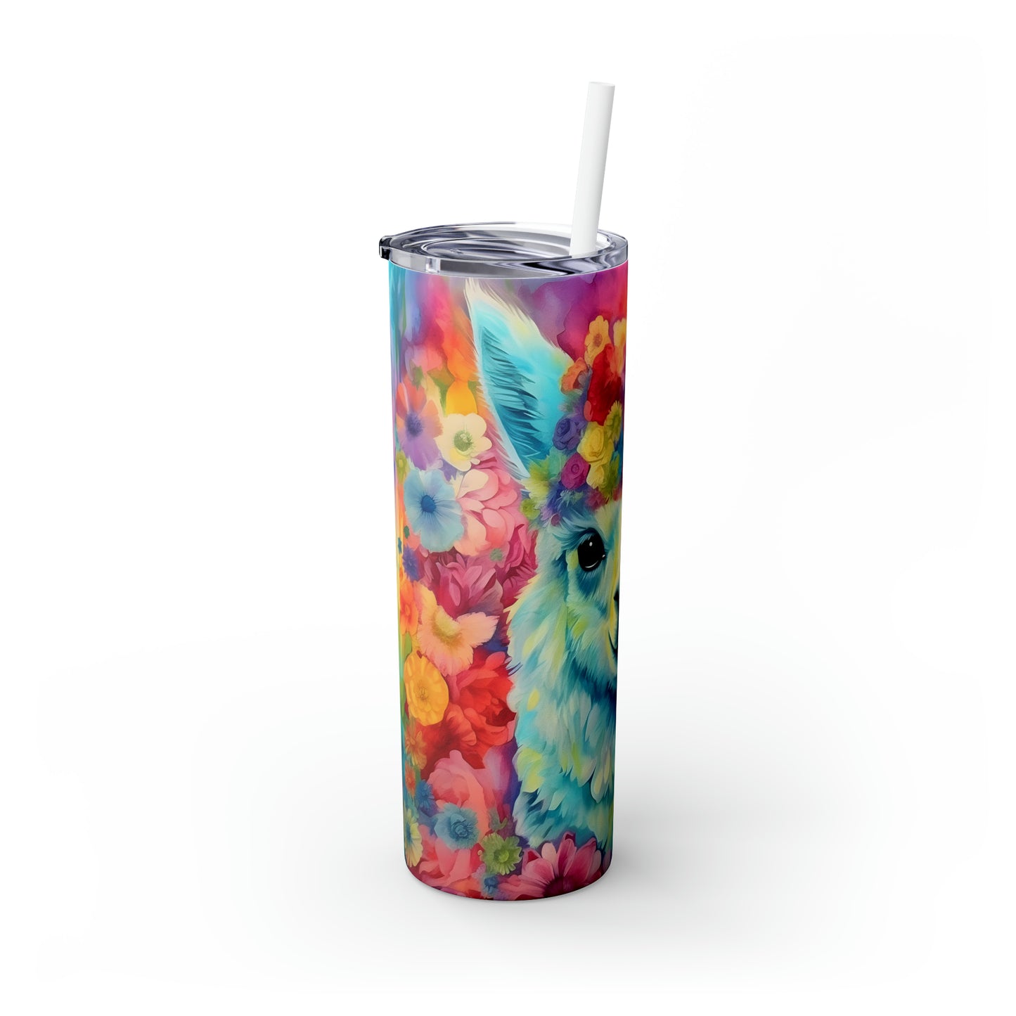 Skinny Tumbler with Straw, 20oz, Llama