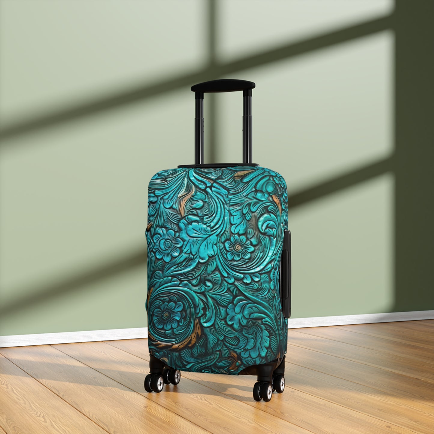 Luggage Cover, Green Tooled Leather Look