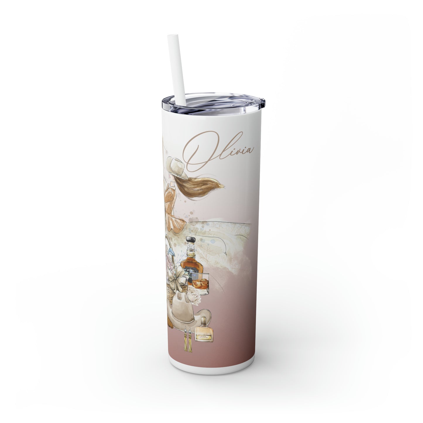 Skinny Tumbler with Straw, 20oz, Personalised Horse and Girl, Western