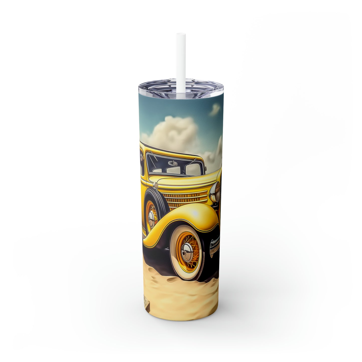 Skinny Tumbler with Straw, 20oz, Vintage Car