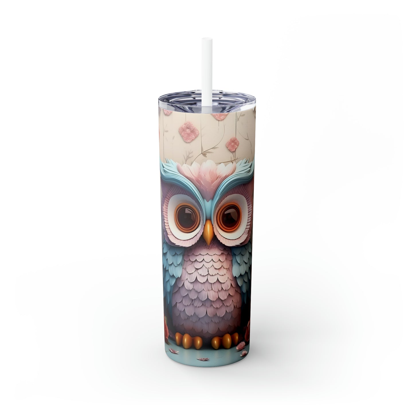 Skinny Tumbler with Straw, 20oz, Owl