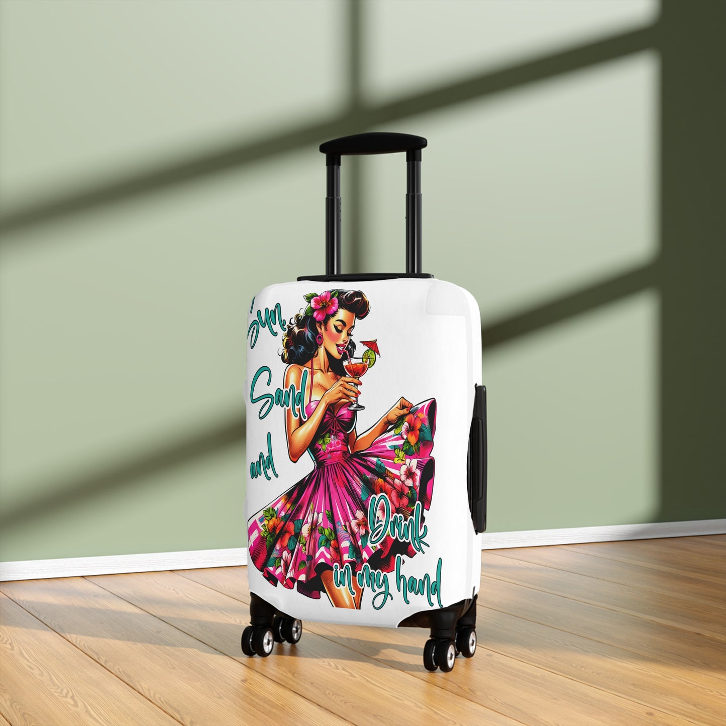 Luggage Cover, Retro Girl, Sun Sand and Drink in Hand, awd-3012