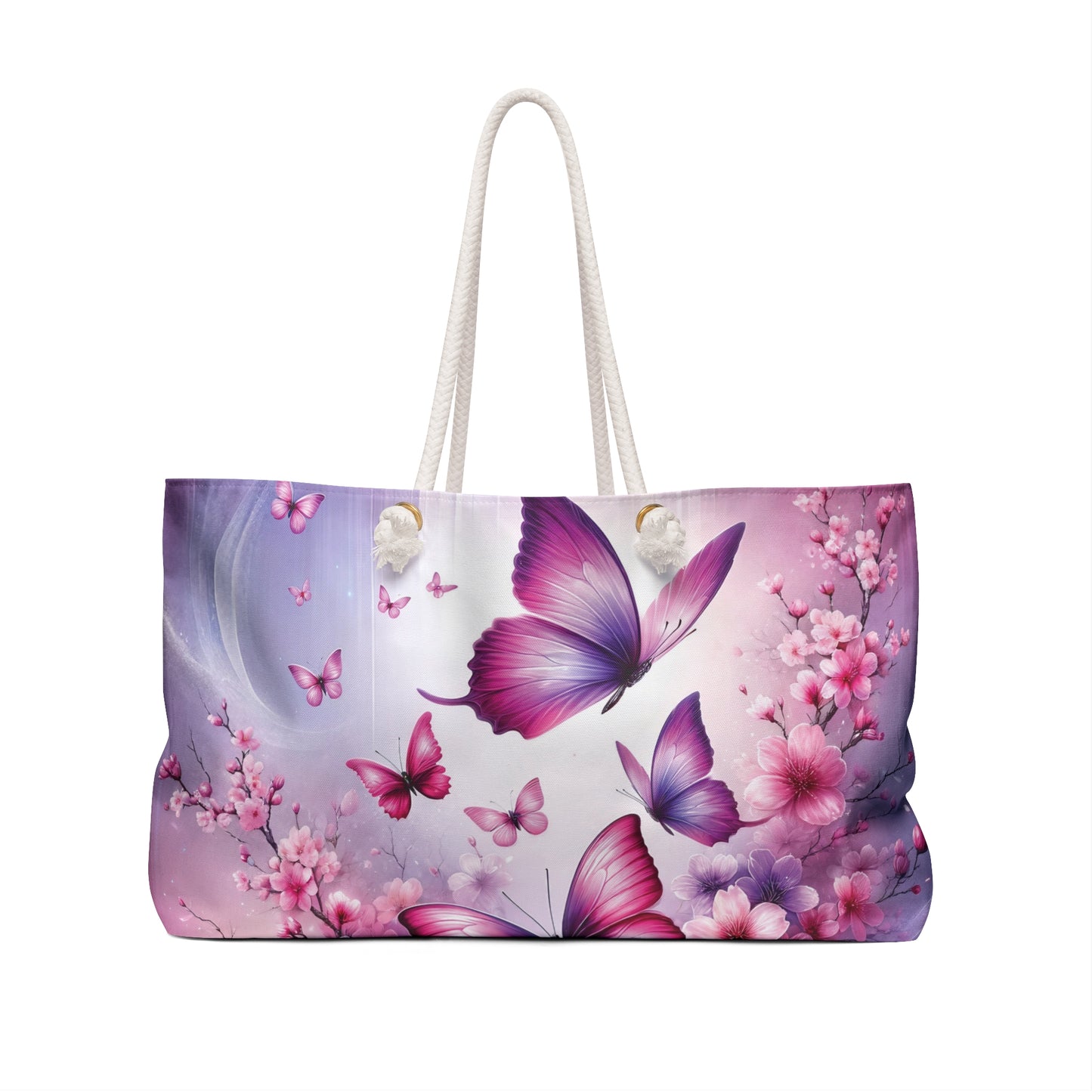 Personalised/Non-Personalised Weekender Bag, Floral, Butterflies, Large Weekender Bag, Beach Bag, Book Bag