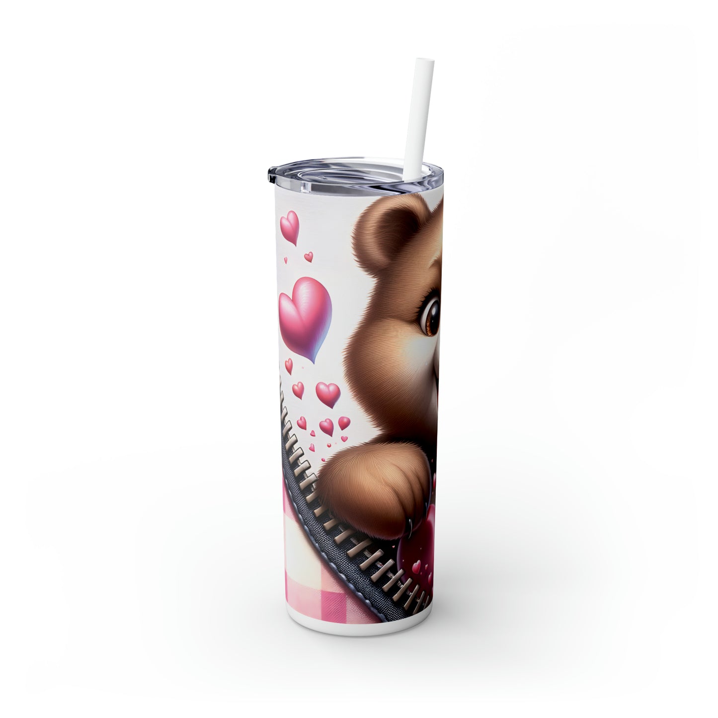 Skinny Tumbler with Straw, 20oz, Bear, Valentines Day, awd-807