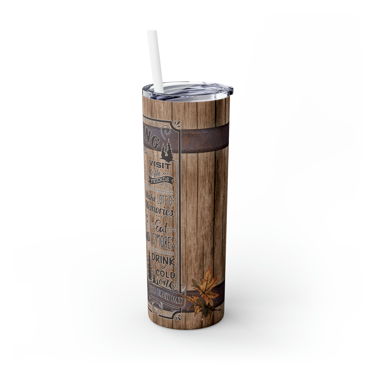 Skinny Tumbler with Straw, 20oz, Camping Rules