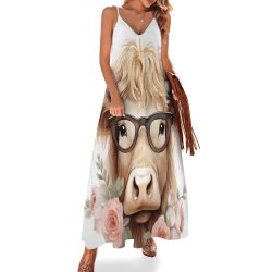 Highland Cow Spaghetti Strap Ankle-Length Dress Long dress