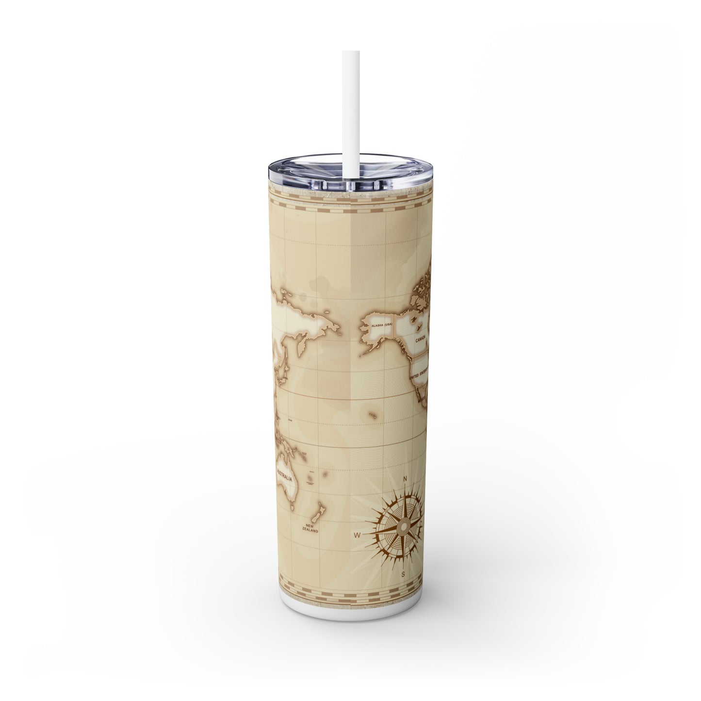 Skinny Tumbler with Straw, 20oz, Travel, World Map