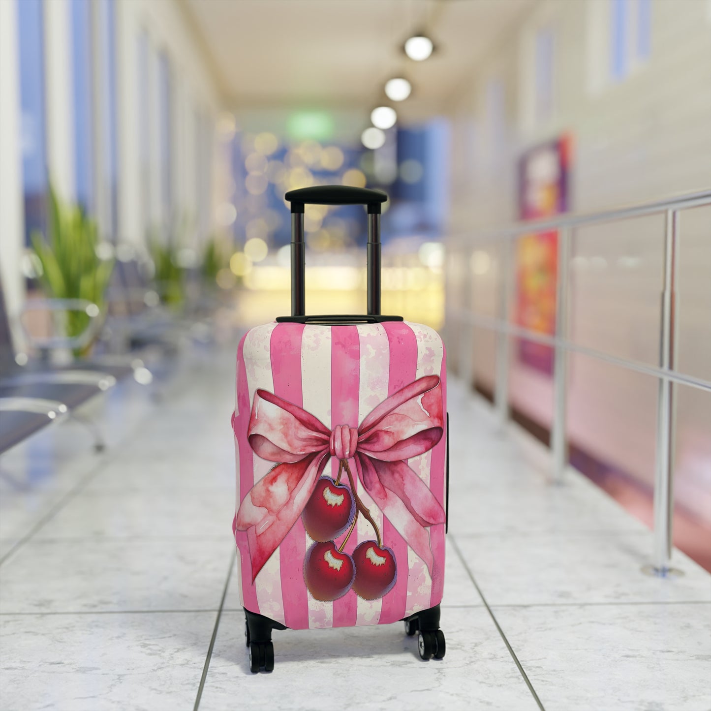 Luggage Cover, Rockabilly, Coquette, Candy Stripe, Cherries and Ribbon, awd-2516